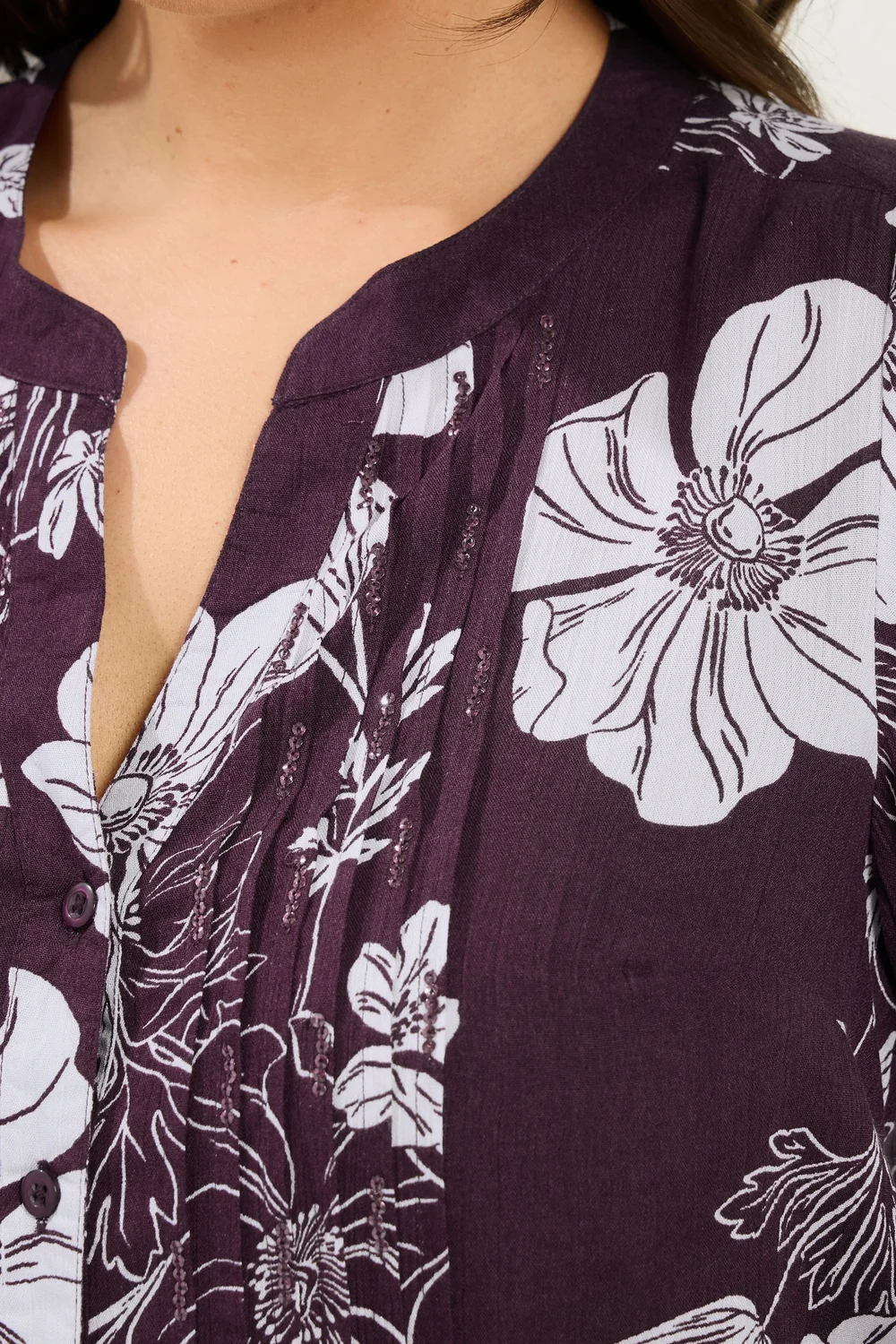 Yours Curve Purple Floral Pintuck Top - 20 Image 4