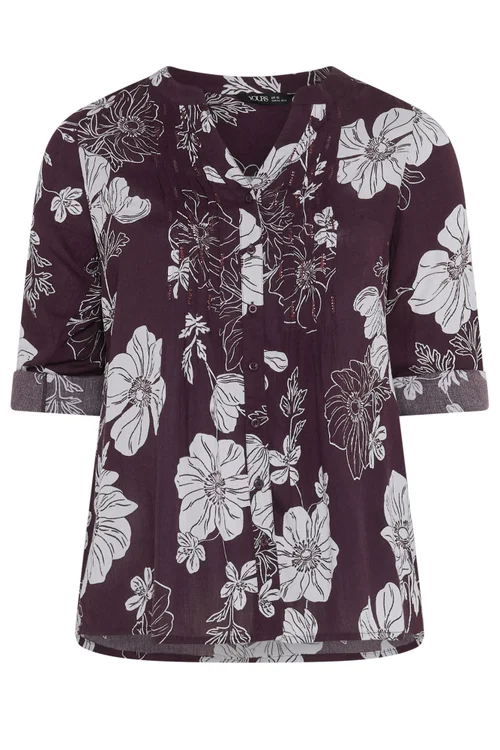 Yours Curve Purple Floral Pintuck Top - 20 Image 5