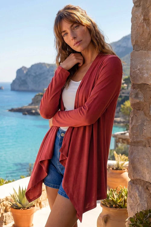 Roman Rust Waterfall Front Jersey Knit Cardigan - 16 Image 1