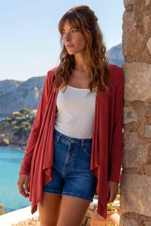 Roman Rust Waterfall Front Jersey Knit Cardigan - 16 Image 3