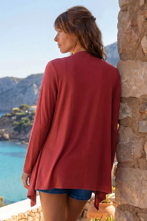 Roman Rust Waterfall Front Jersey Knit Cardigan - 16 Image 2