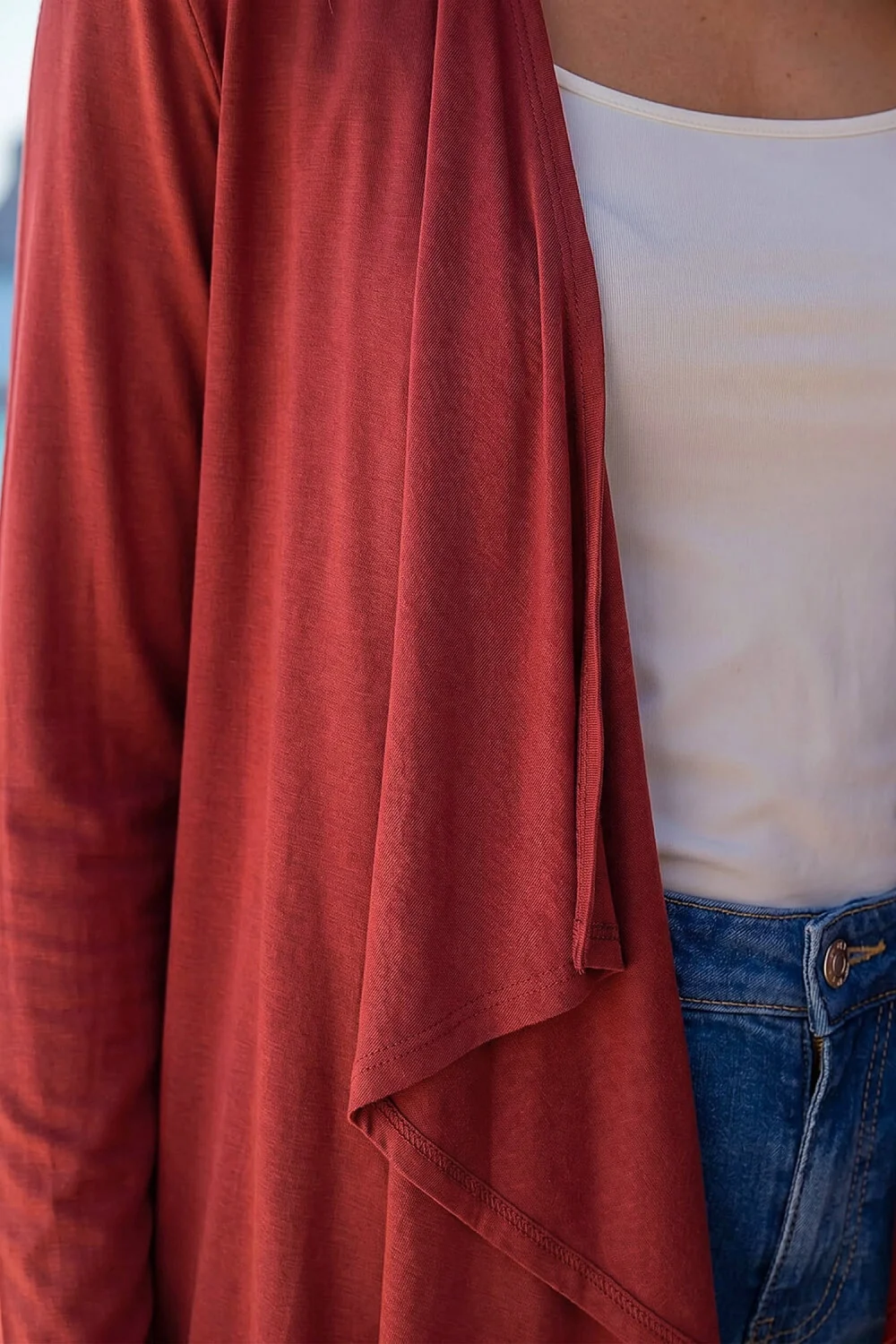 Roman Rust Waterfall Front Jersey Knit Cardigan - 16 Image 4