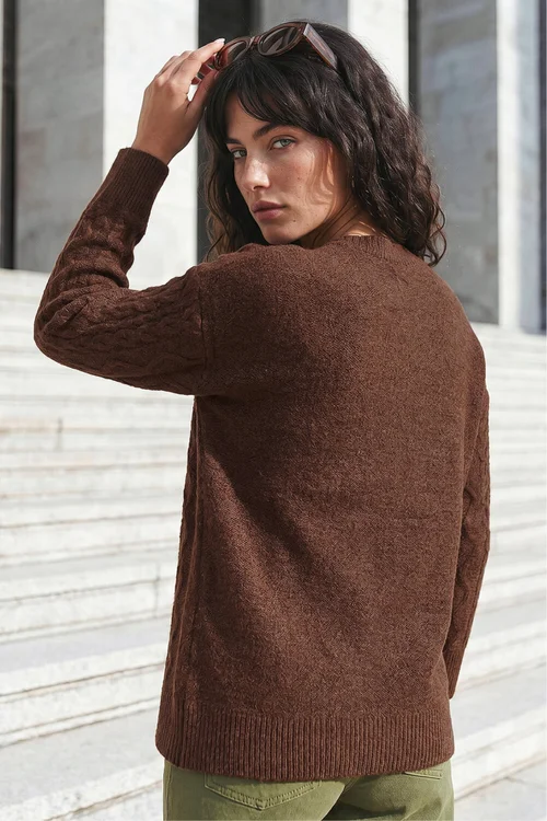 Roman Chocolate Cable Knit Jumper - 20 Image 3