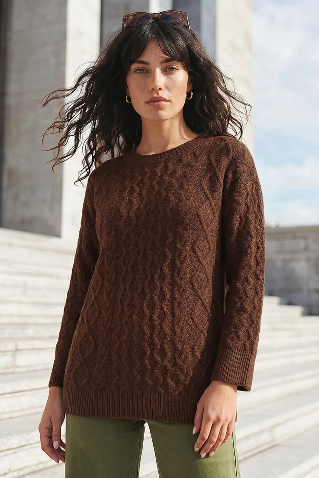 Roman Chocolate Cable Knit Jumper
