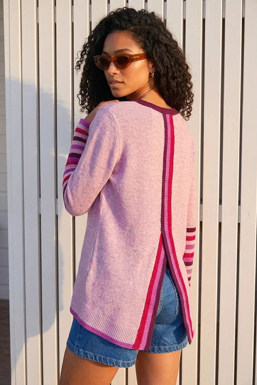 Roman Lilac Contrast Stripe Detail Knit Jumper - 18 Image 3