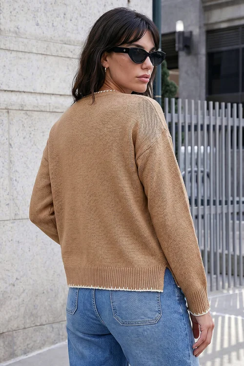 Roman Camel Contrast Stitch Bow Knit Jumper - 10 Image 3