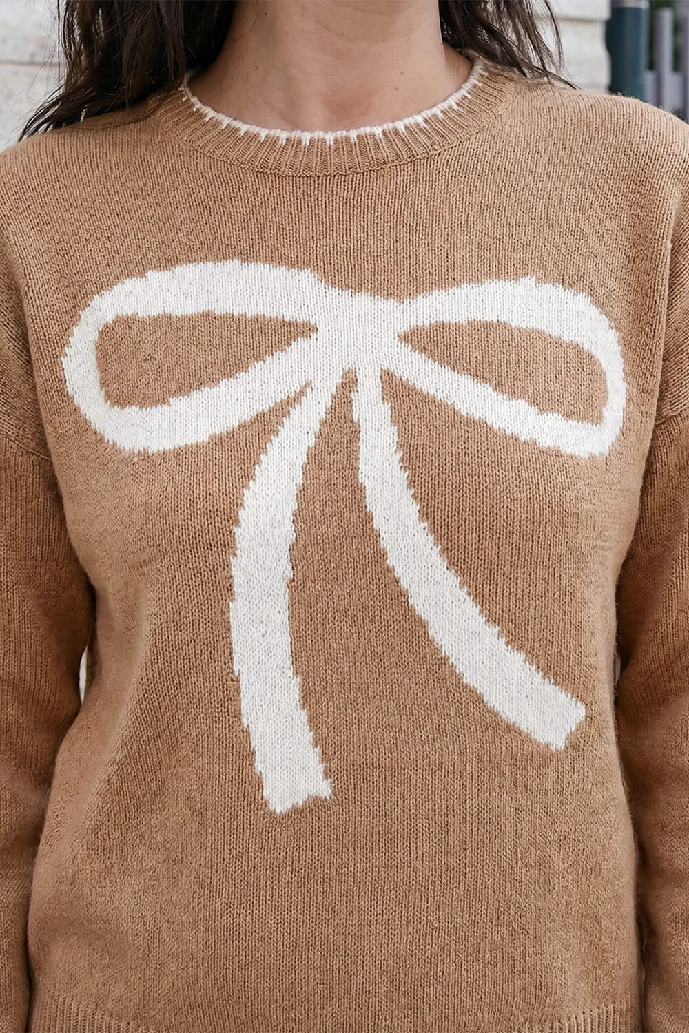 Roman Camel Contrast Stitch Bow Knit Jumper - 10 Image 4