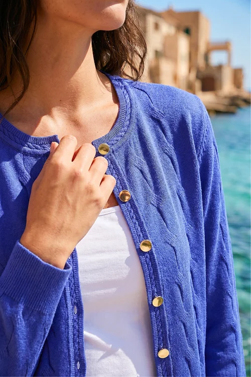 Roman Royal Blue Textured Cable Knit Cardigan - 12 Image 4