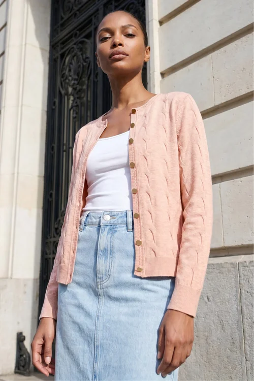 Roman Light Pink Textured Cable Knit Cardigan - 18 Image 1