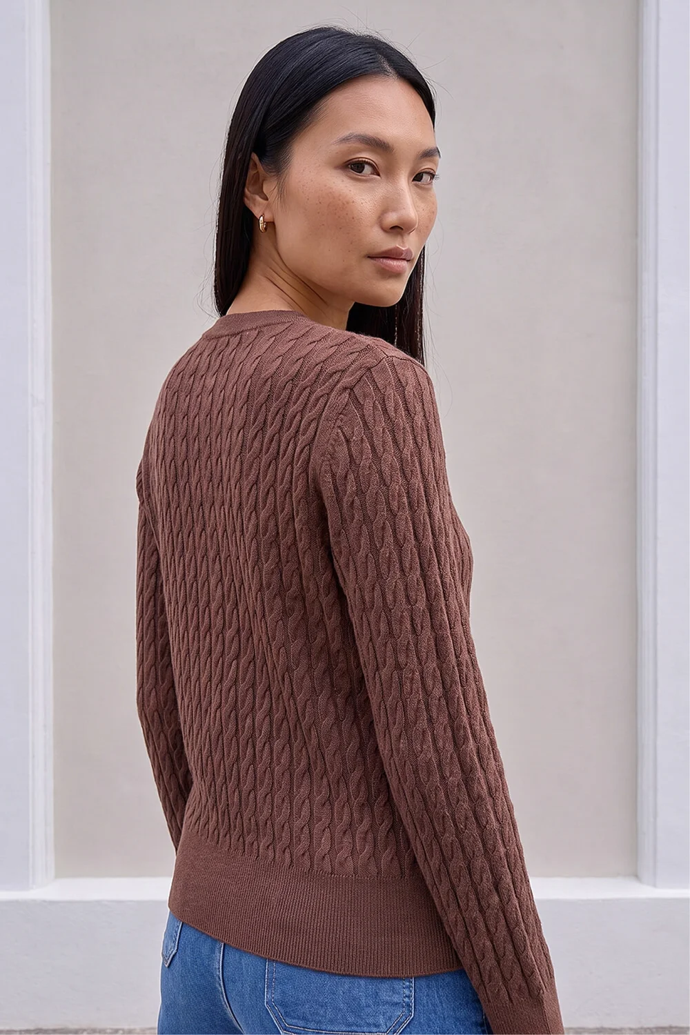 Roman Chocolate Cable Knit Cardigan - 12 Image 3