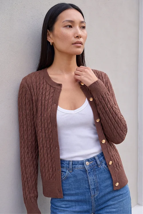 Roman Chocolate Cable Knit Cardigan - 12 Image 1