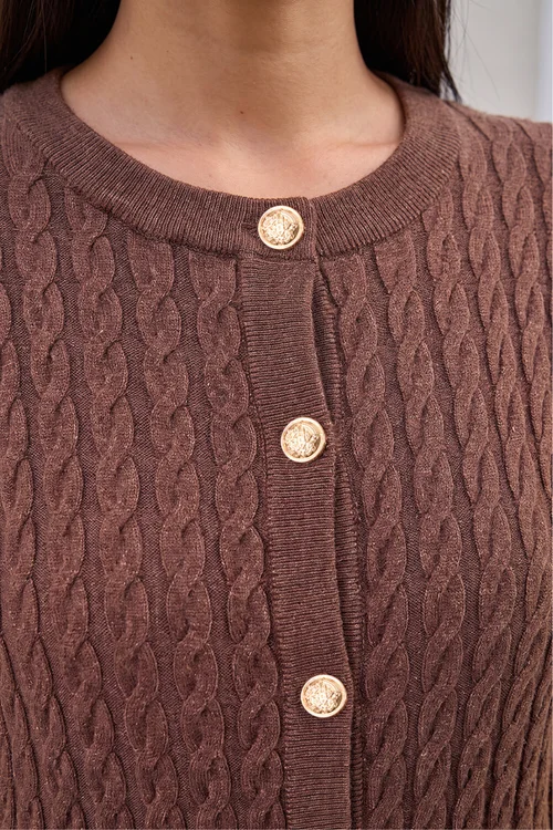 Roman Chocolate Cable Knit Cardigan - 12 Image 4