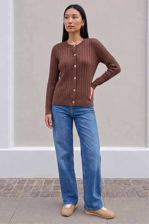 Roman Chocolate Cable Knit Cardigan - 12 Image 2