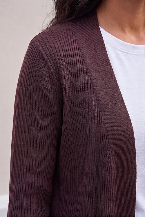Roman Chocolate Ribbed Knit Cardigan - 12 Image 4