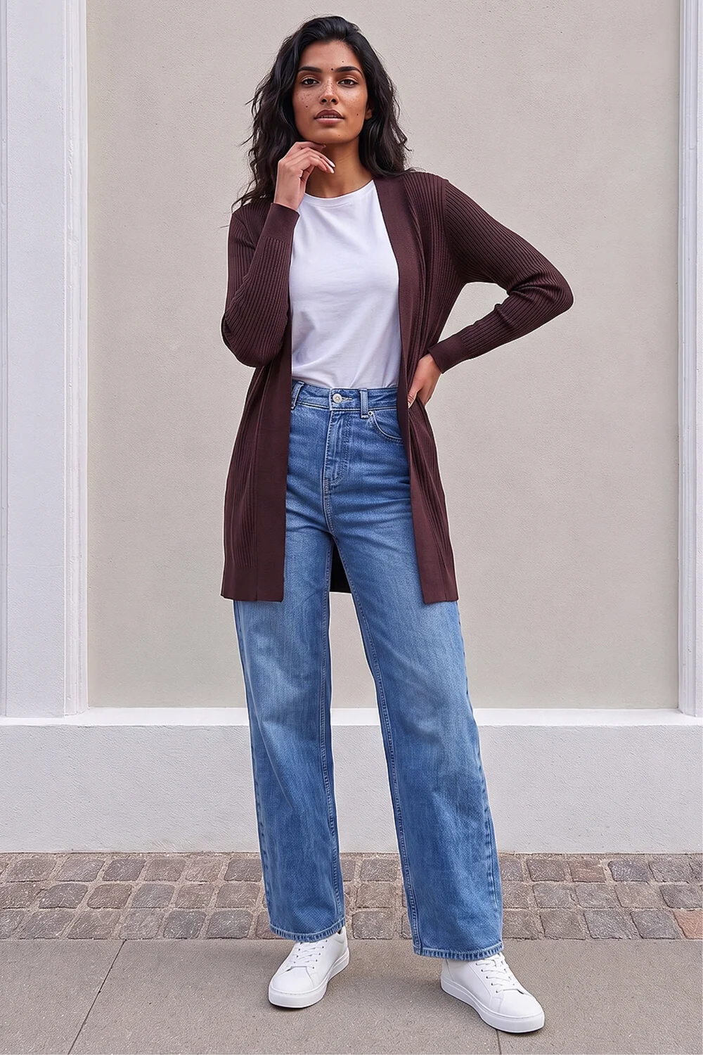 Roman Chocolate Ribbed Knit Cardigan - 12 Image 2