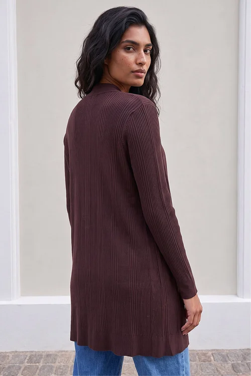 Roman Chocolate Ribbed Knit Cardigan - 12 Image 3