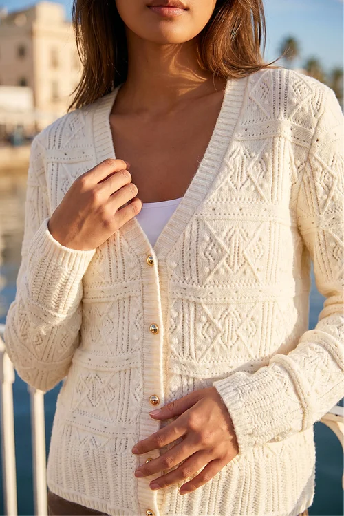 Roman Ivory Pointelle Knit Cardigan - 12 Image 4