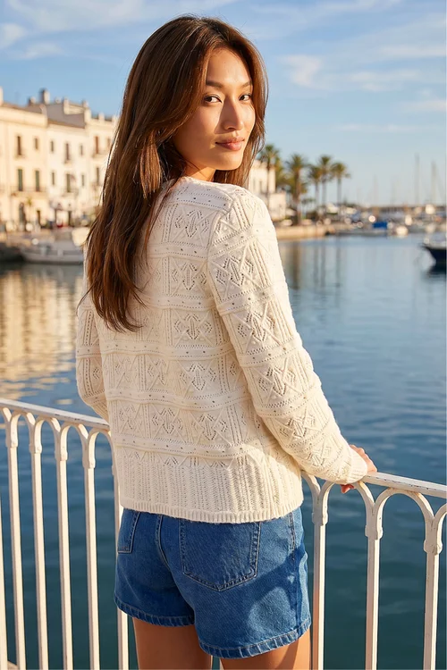Roman Ivory Pointelle Knit Cardigan - 12 Image 2