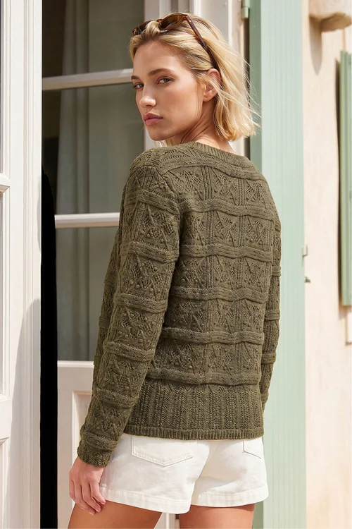Roman Khaki Pointelle Knit Cardigan - 10 Image 3