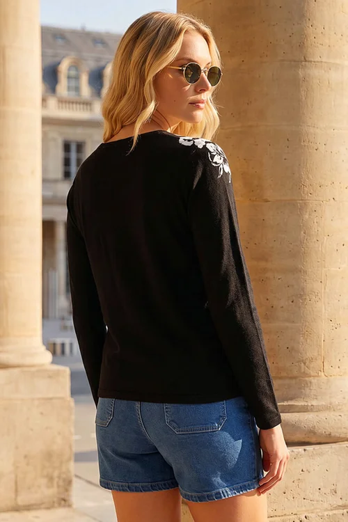 Roman Black Printed Floral Embellished Jumper - 12 Image 3