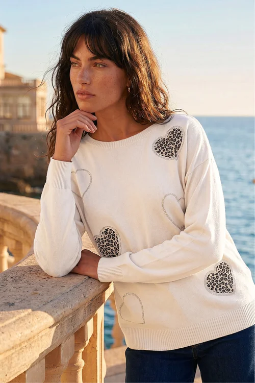 Roman Ivory Animal Heart Print Embellished Knit Jumper - 20 Image 1