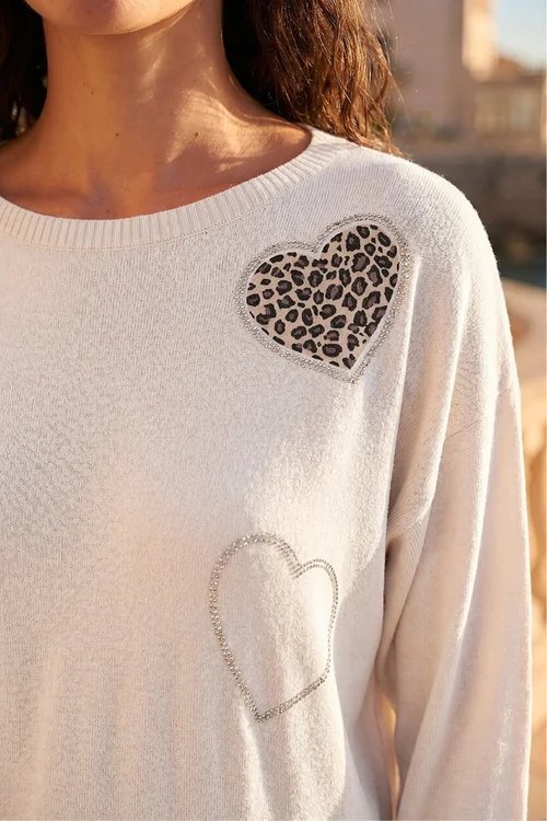 Roman Ivory Animal Heart Print Embellished Knit Jumper - 20 Image 4