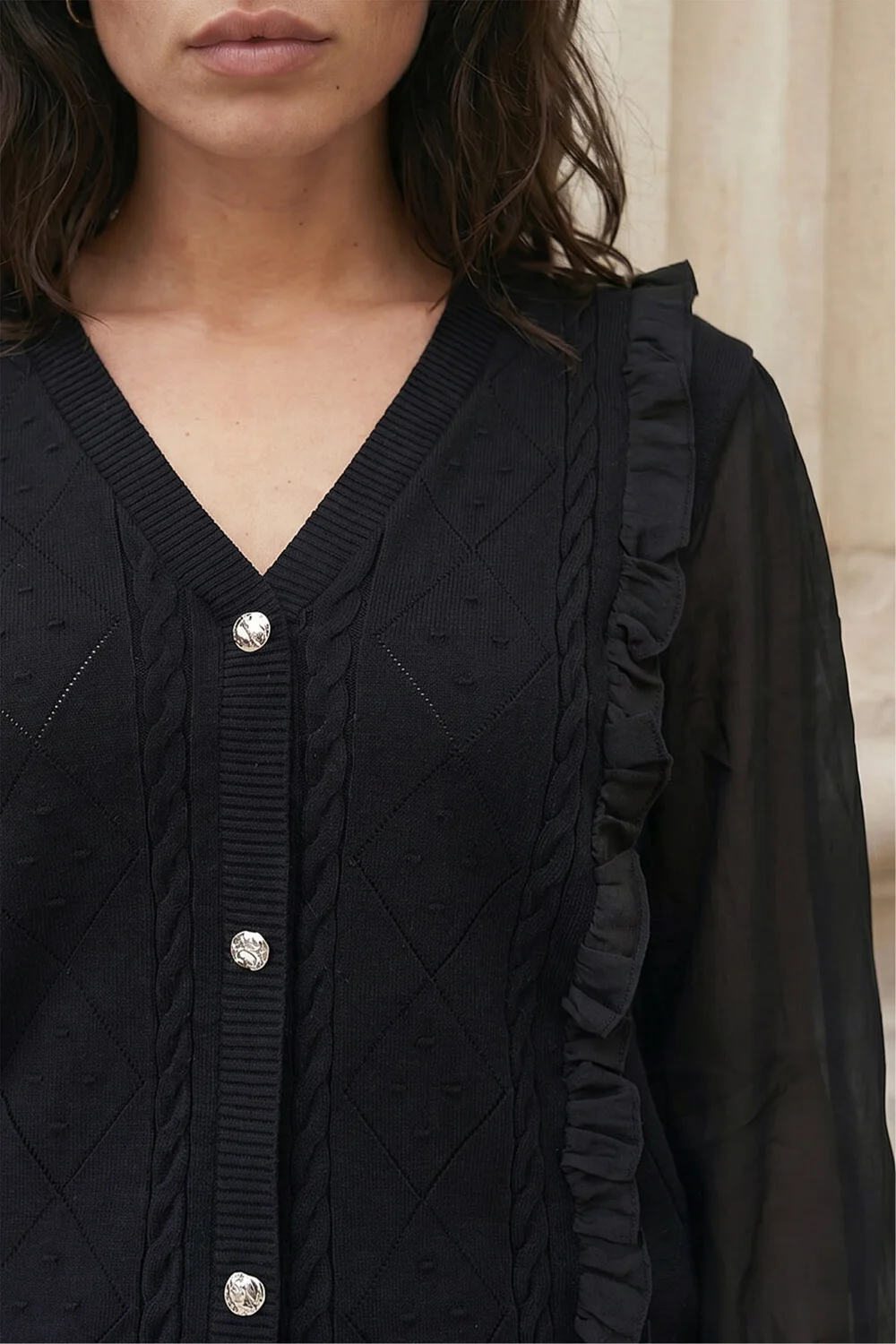 Roman Black Woven Sleeve Buttoned Knit Jumper - 16 Image 4
