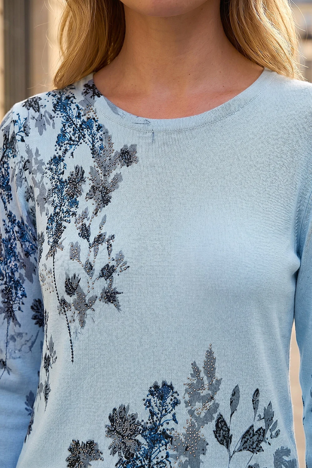Roman Light Blue Floral Hotfix Print Jumper - 16 Image 4