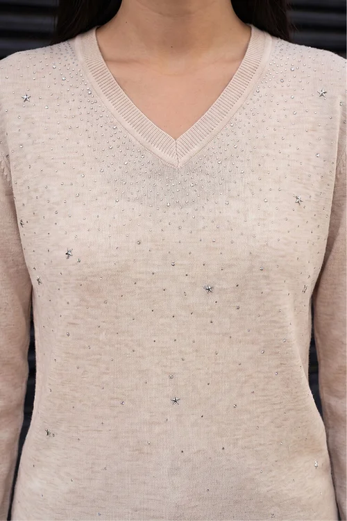 Roman Cream V-Neck Star Hotfix Jumper - 20 Image 4