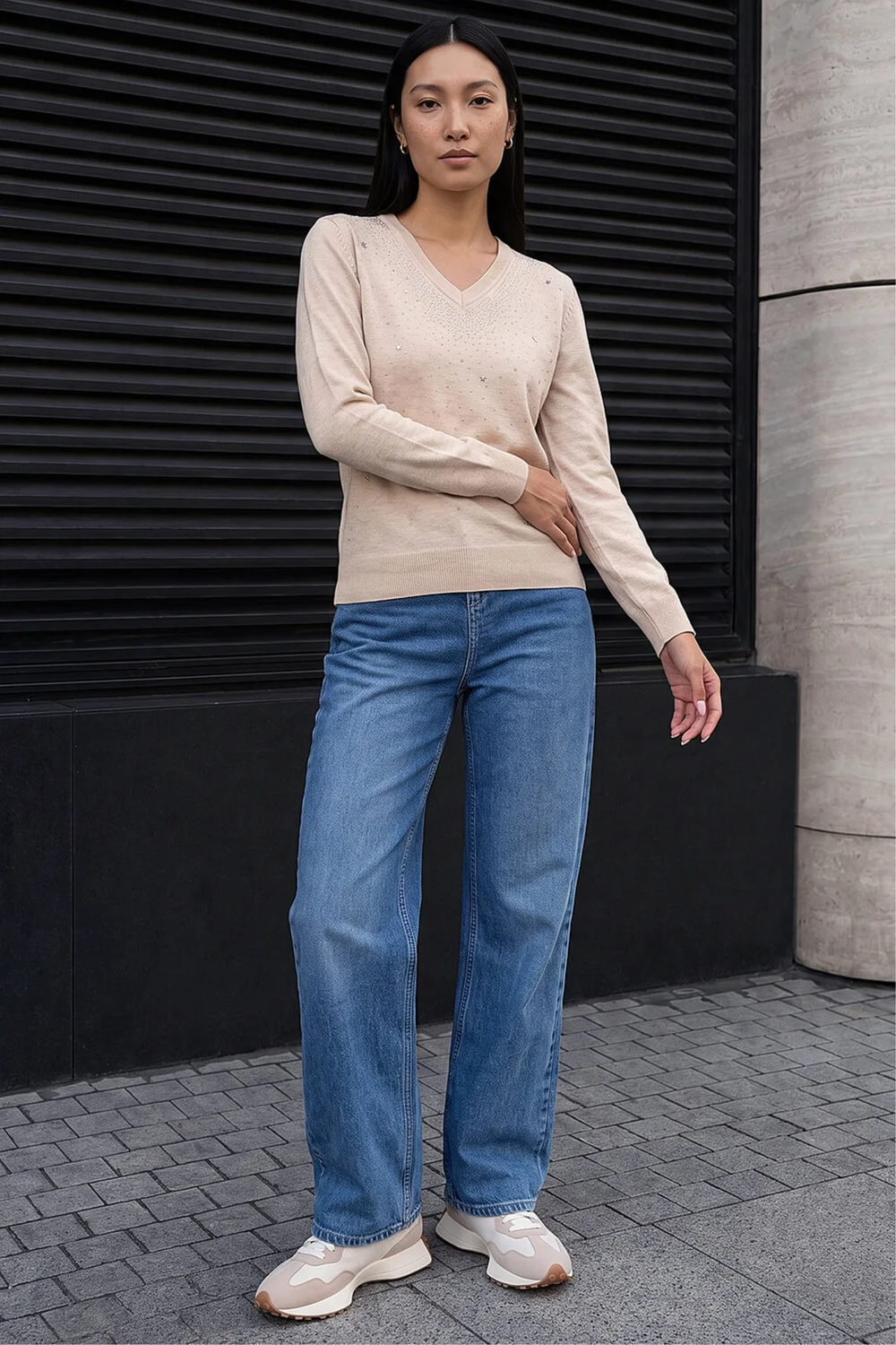 Roman Cream V-Neck Star Hotfix Jumper - 20 Image 2