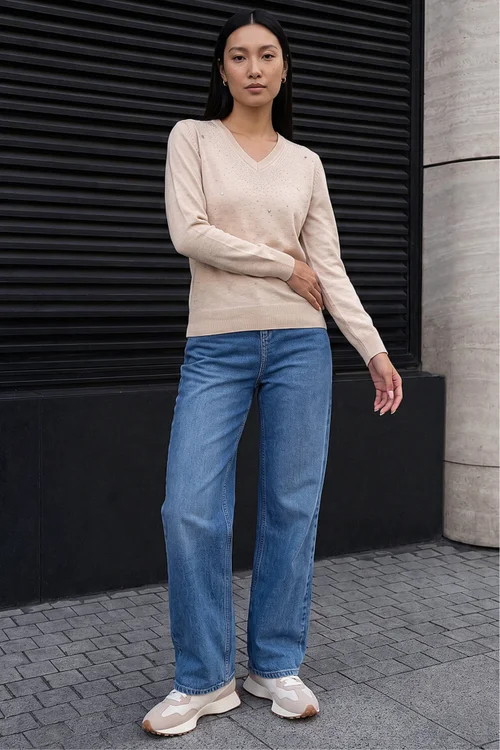 Roman Cream V-Neck Star Hotfix Jumper - 20 Image 2