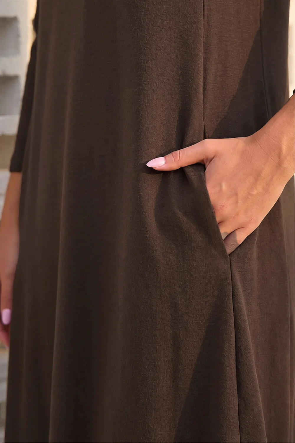 Roman Coffee A-Line Pocket Detail Swing Dress - 10 Image 4