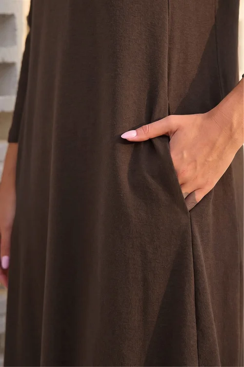 Roman Coffee A-Line Pocket Detail Swing Dress - 10 Image 4