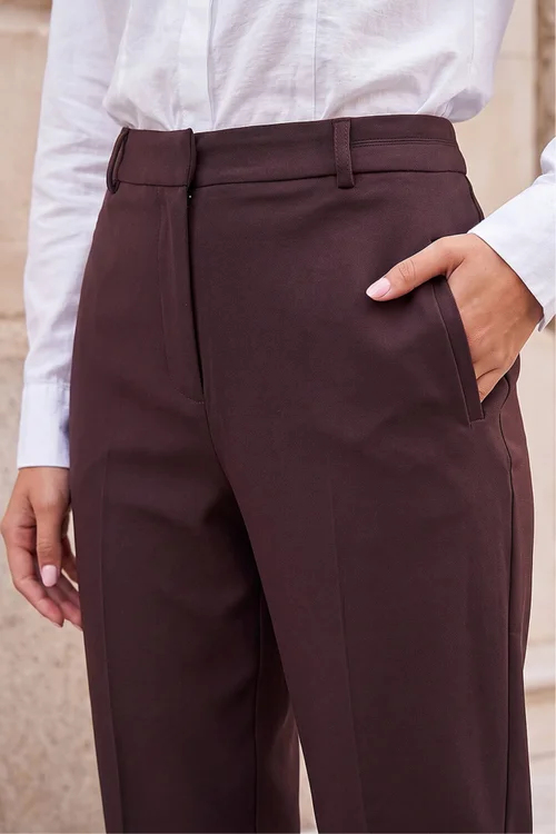 Roman Dark Brown Short Straight Leg Stretch Trouser - 12 Image 4