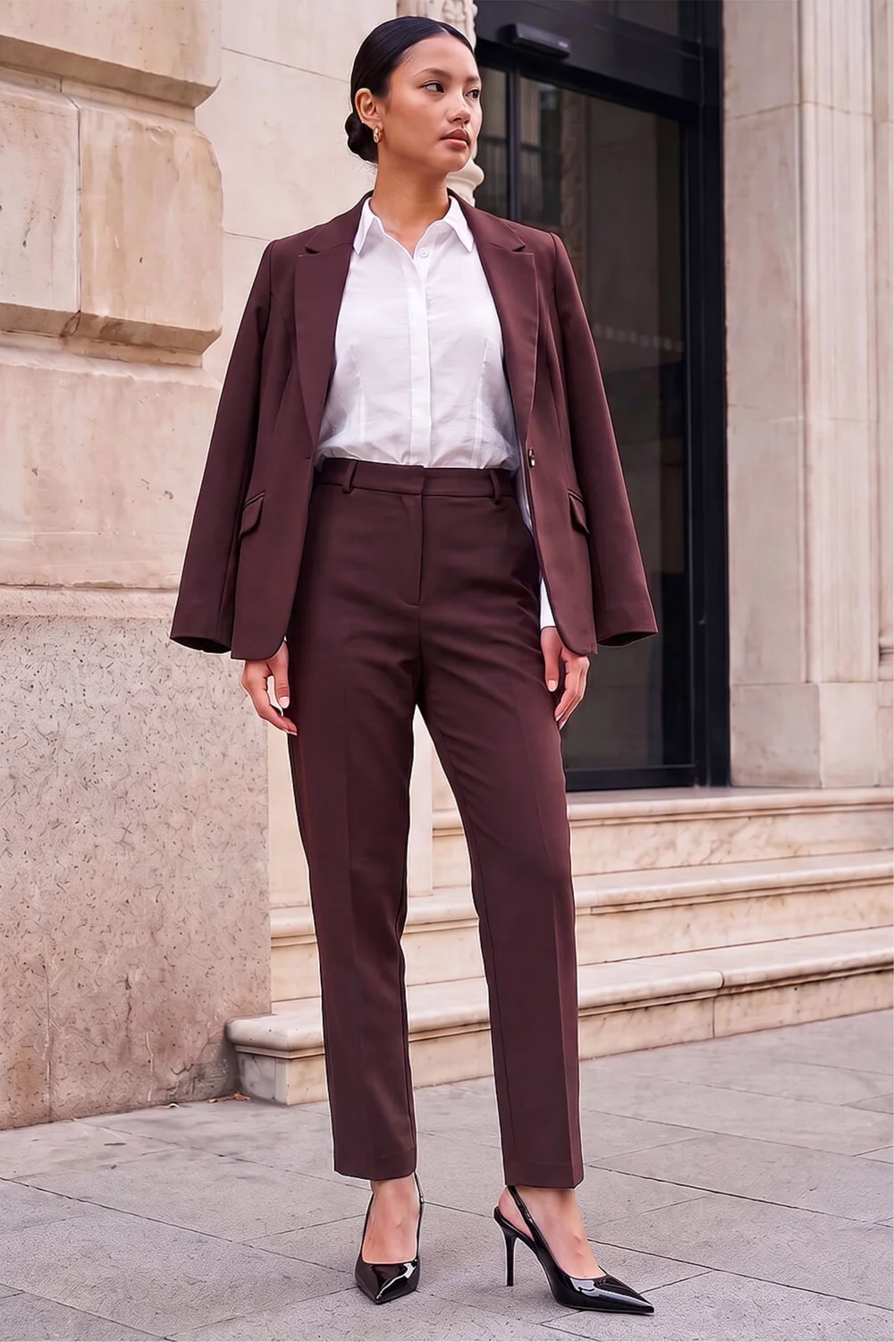 Roman Dark Brown Short Straight Leg Stretch Trouser - 12 Image 2