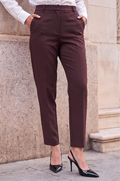 Roman Dark Brown Short Straight Leg Stretch Trouser - 12 Image 1