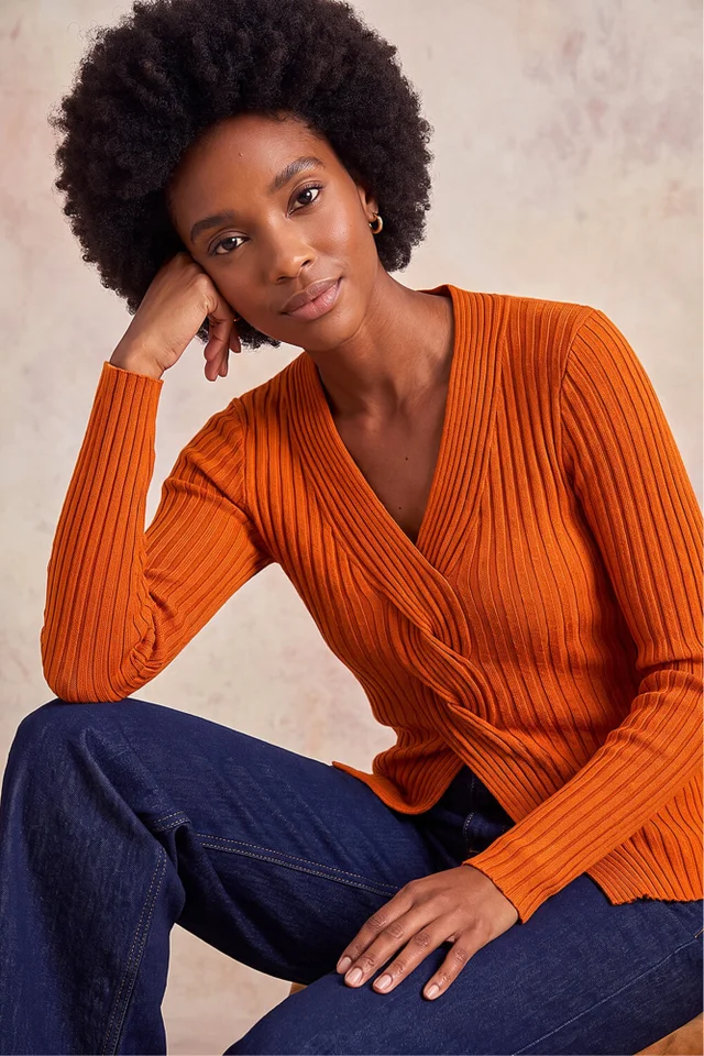 Roman Rust Cable Split Detail Rib Jumper