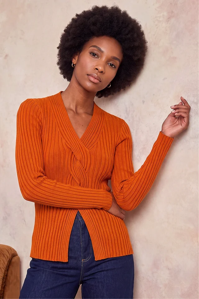 Roman Rust Cable Split Detail Rib Jumper
