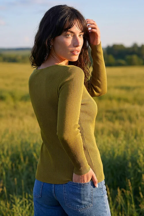 Roman Olive Pearl Ribbed Knit Jumper - 18 Image 3