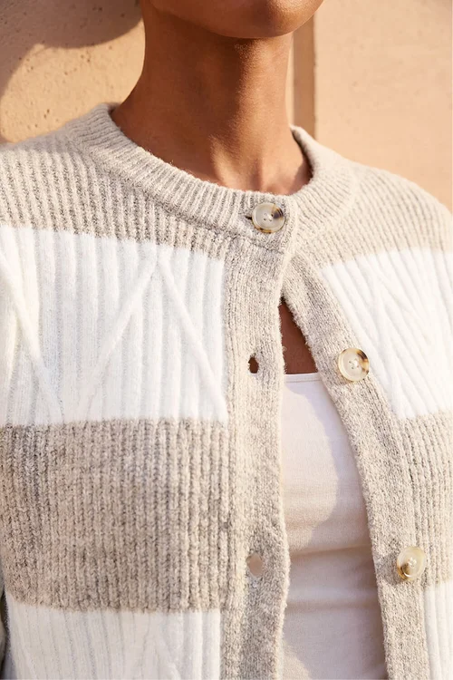 Roman Beige Stripe Buttoned Knit Cardigan - 18 Image 4