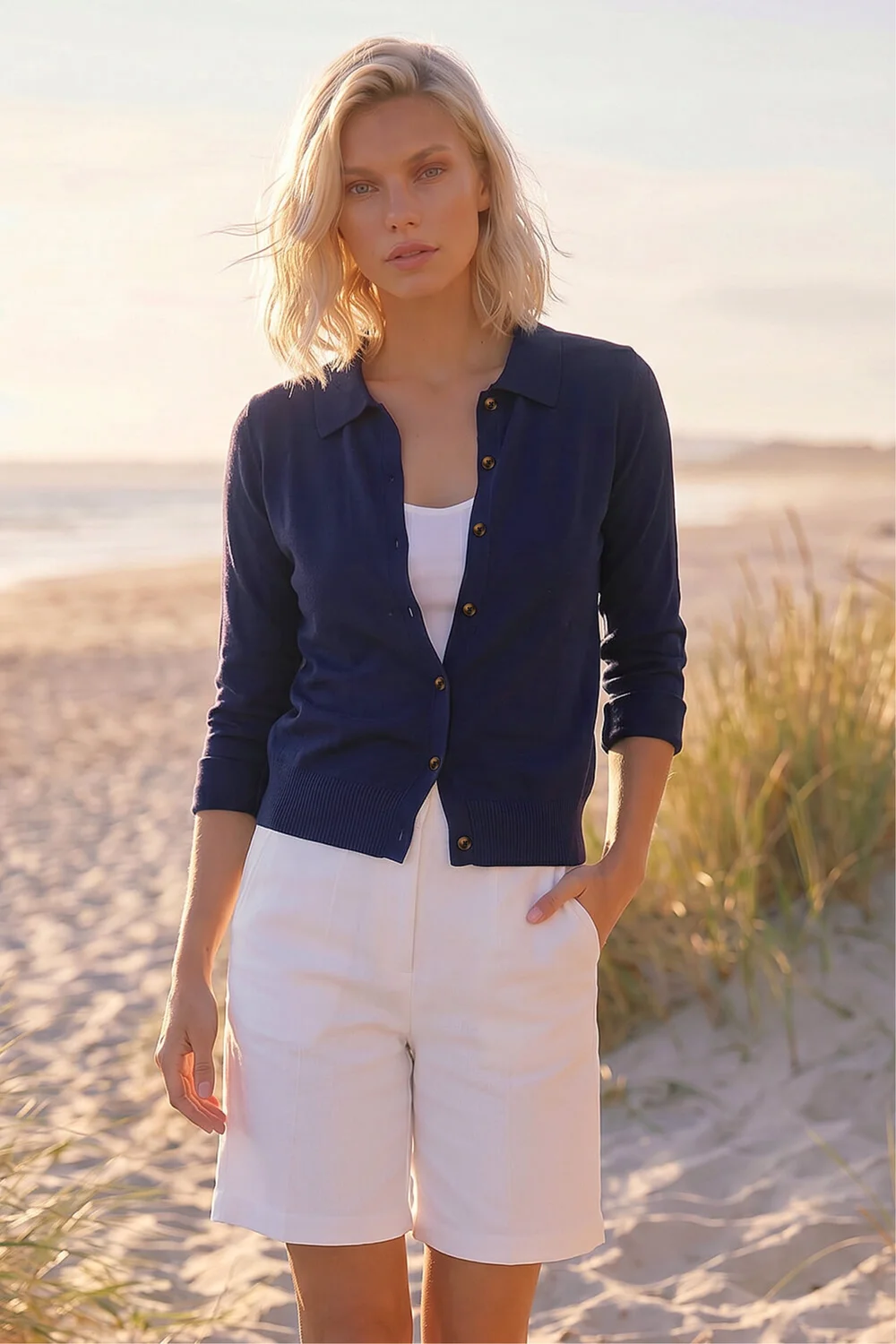 Roman Navy Petite Collar Cardigan - 12 Image 2