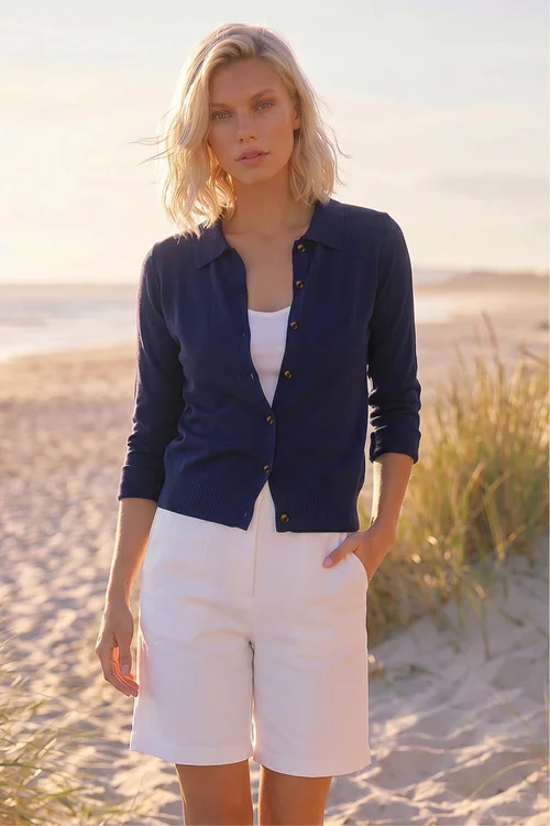 Roman Navy Petite Collar Cardigan - 12 Image 2