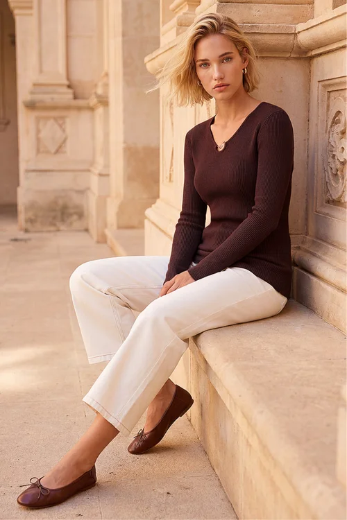 Roman Chocolate Gold Trim Knit Jumper - 14 Image 2