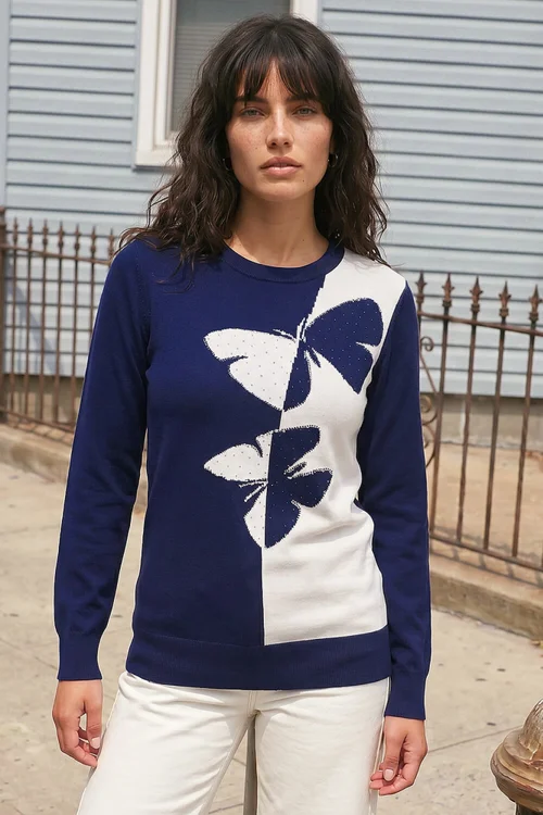 Roman Navy Butterfly Sparkle Mix Jumper - 12 Image 1