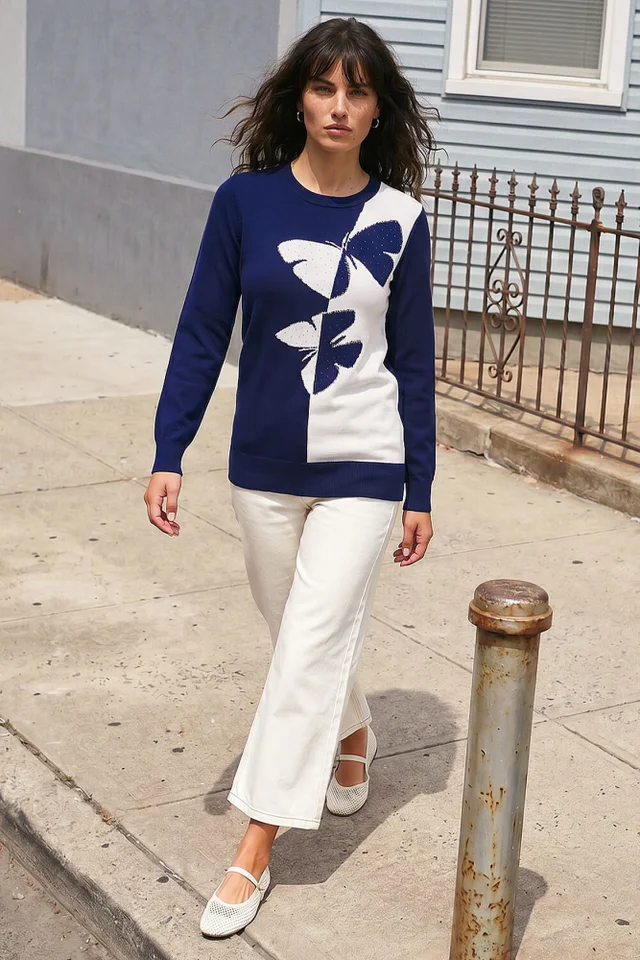 Roman Navy Butterfly Sparkle Mix Jumper