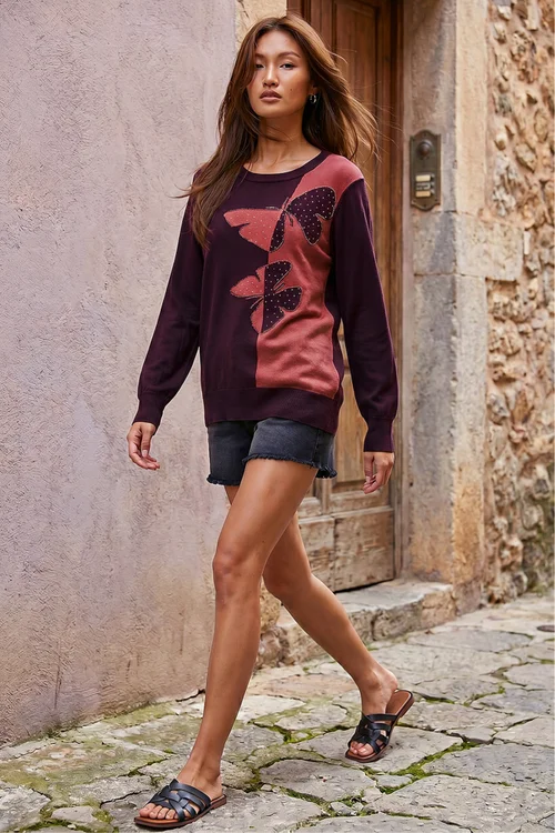 Roman Plum Butterfly Sparkle Mix Jumper - 12 Image 3