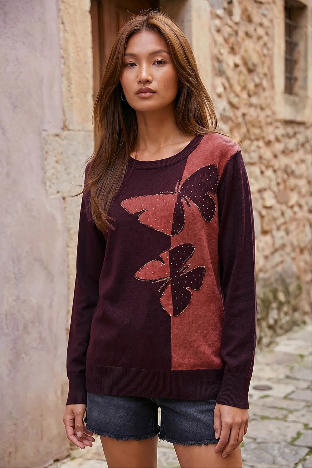 Roman Plum Butterfly Sparkle Mix Jumper - 12 Image 1