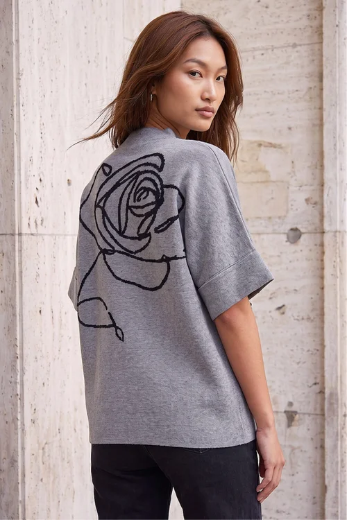 Roman Grey Rose High Neck Knit Jumper - L Image 3