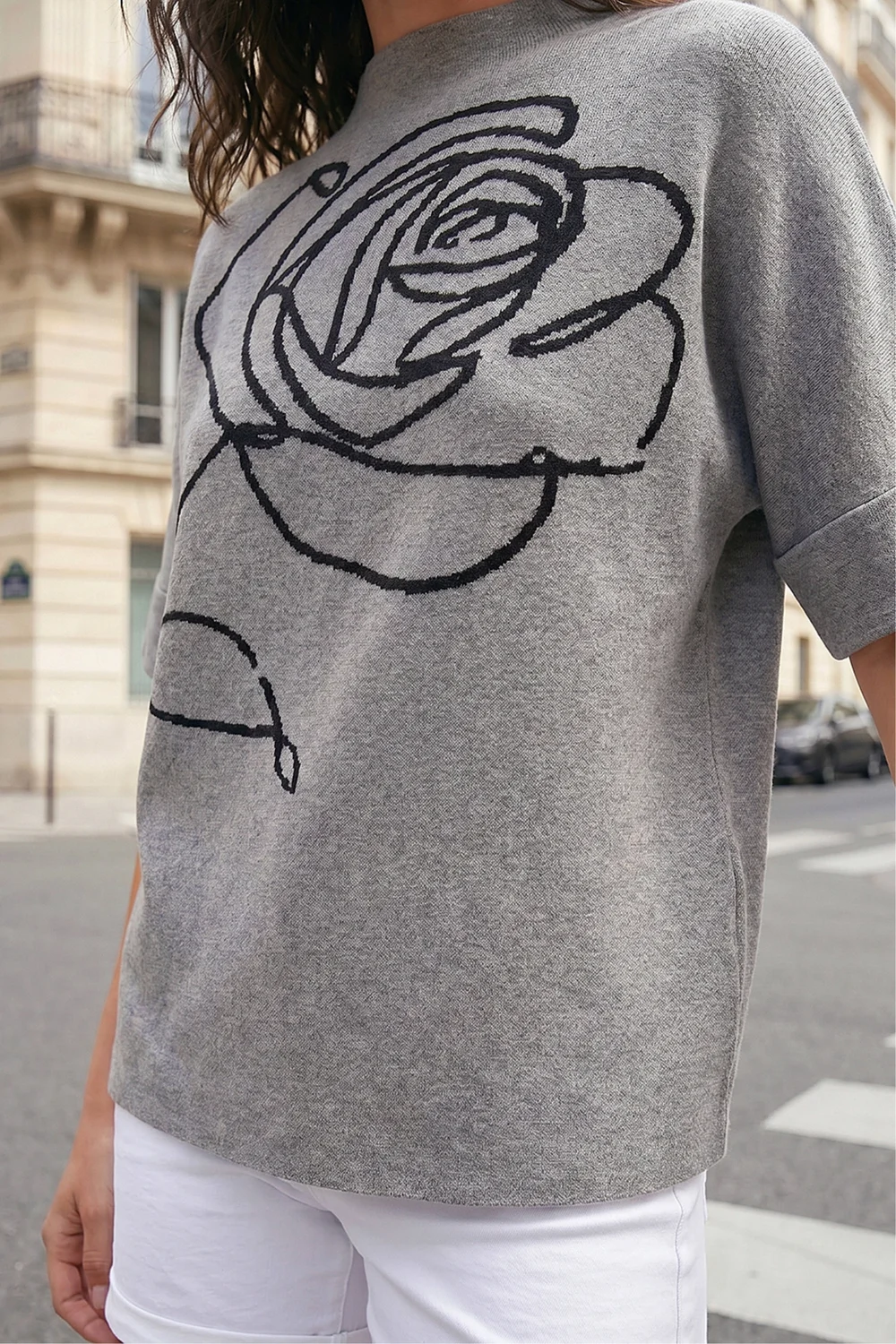Roman Grey Rose High Neck Knit Jumper - L Image 3