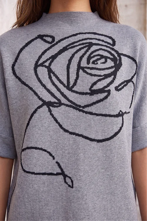 Roman Grey Rose High Neck Knit Jumper - L Image 4